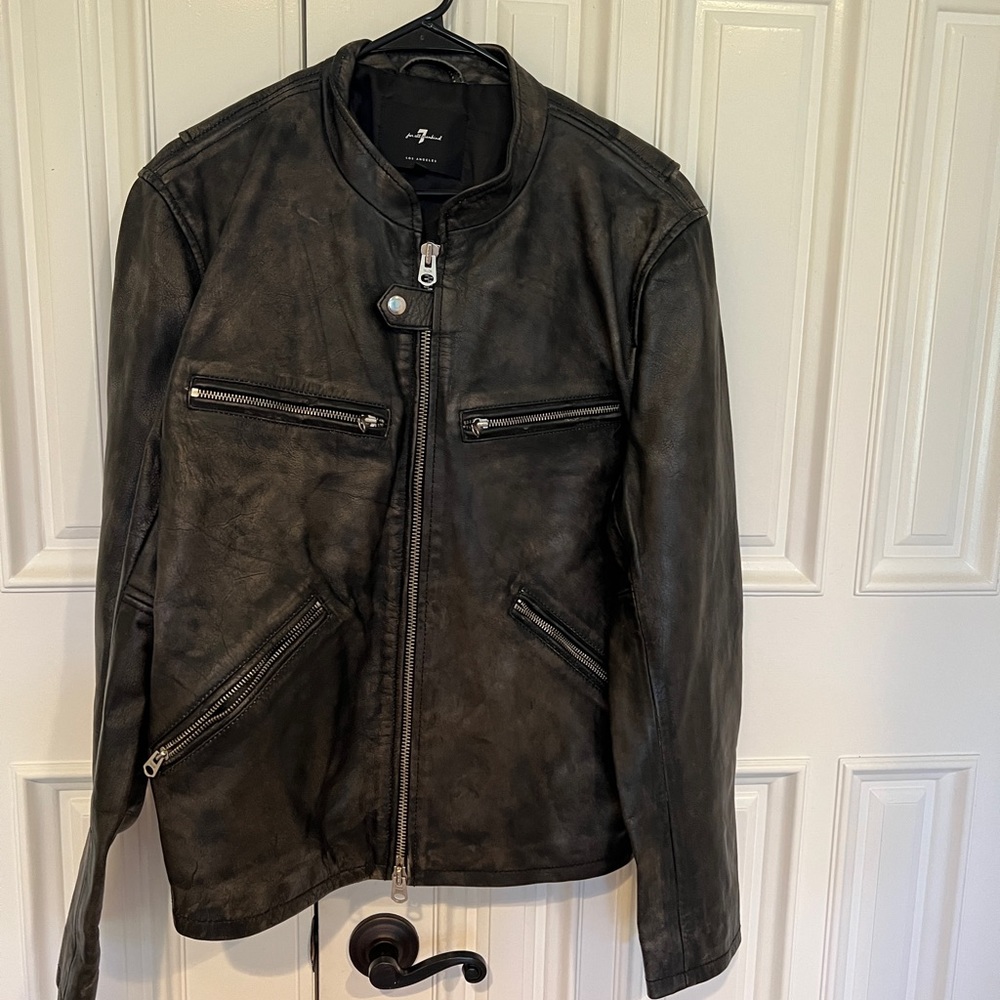 7 for All Mankind distressed leather motorcycle jacket 100% authentic
